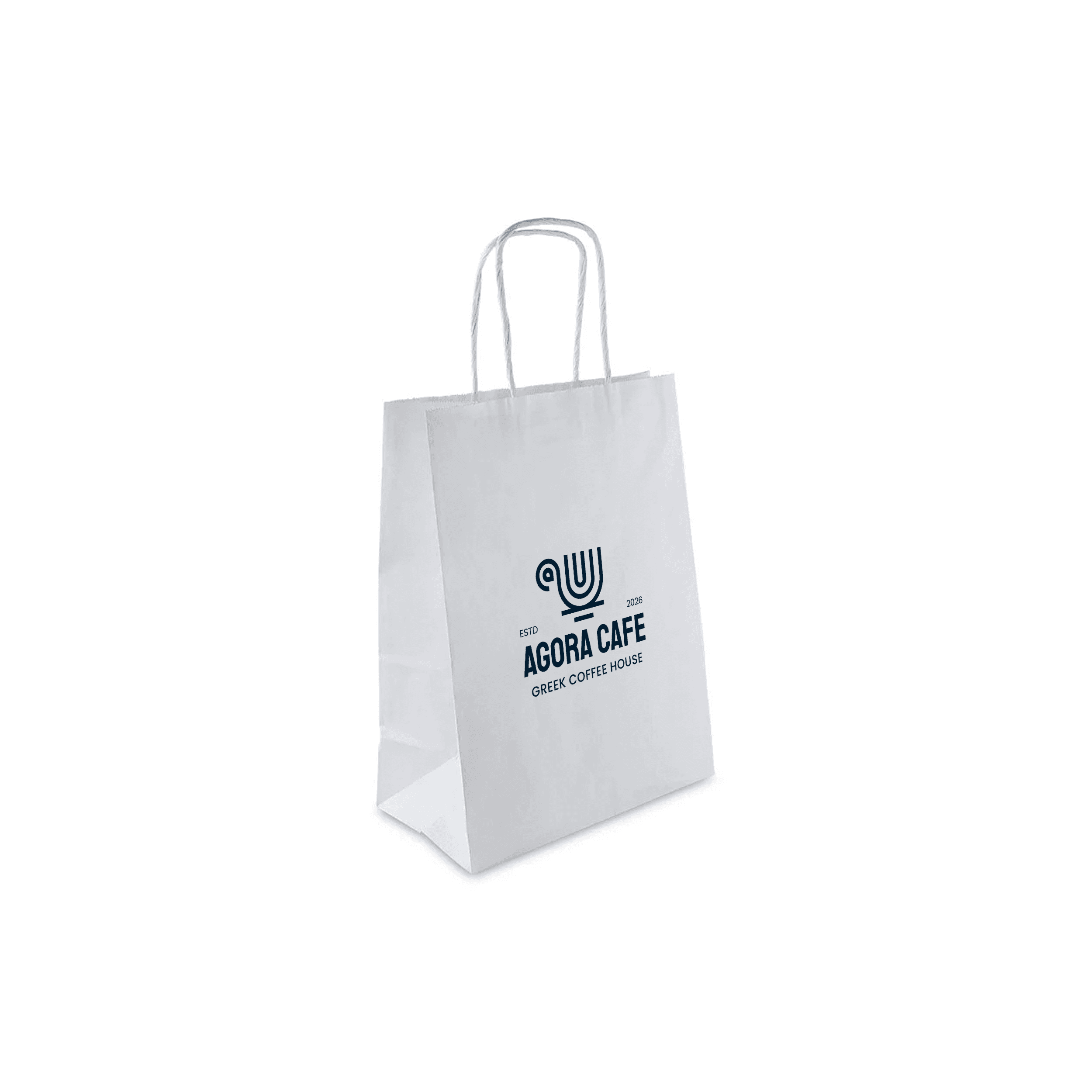 White junior paper bag mockup with twisted paper handles