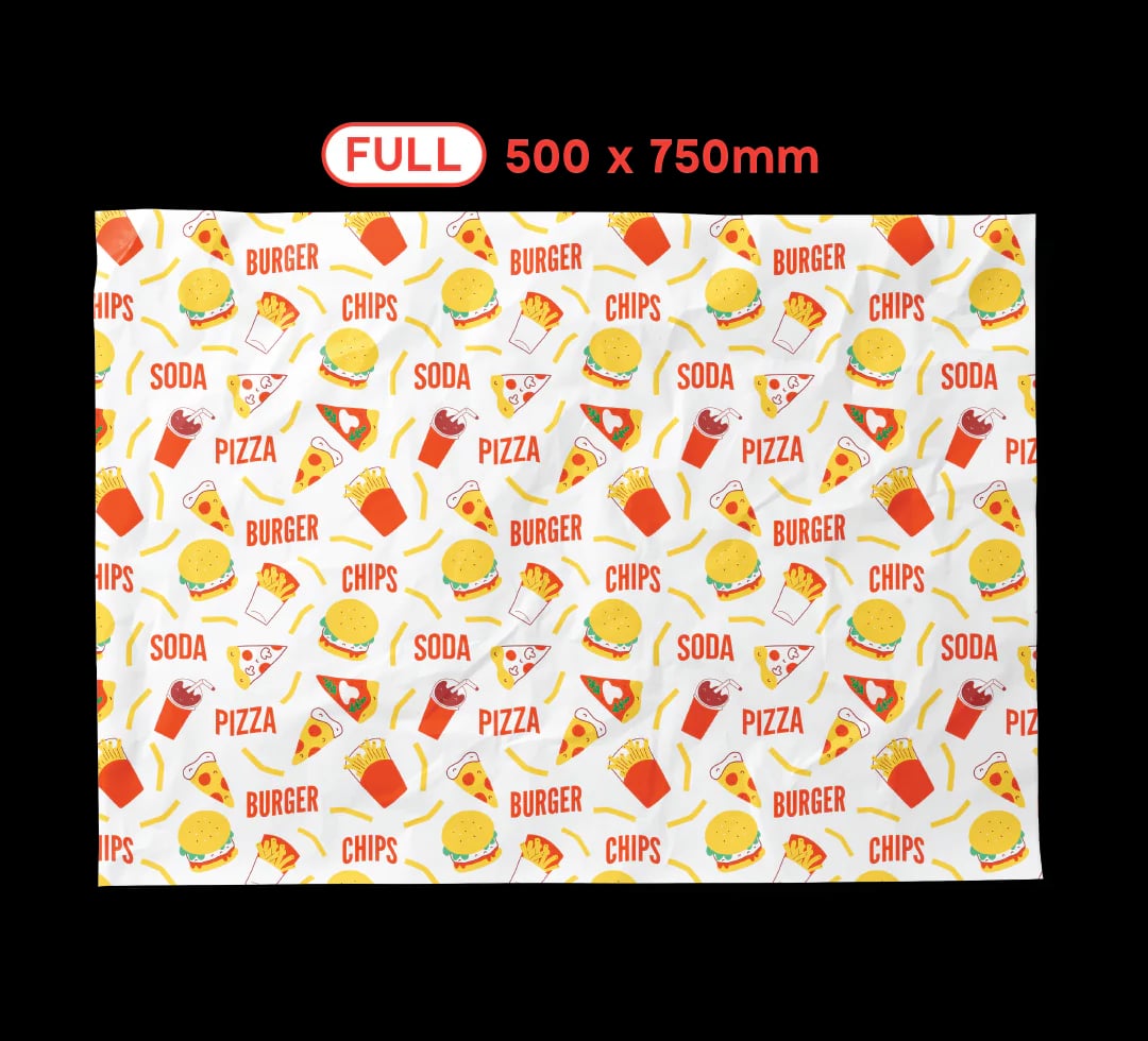 White custom printed food wrapping paper sheet