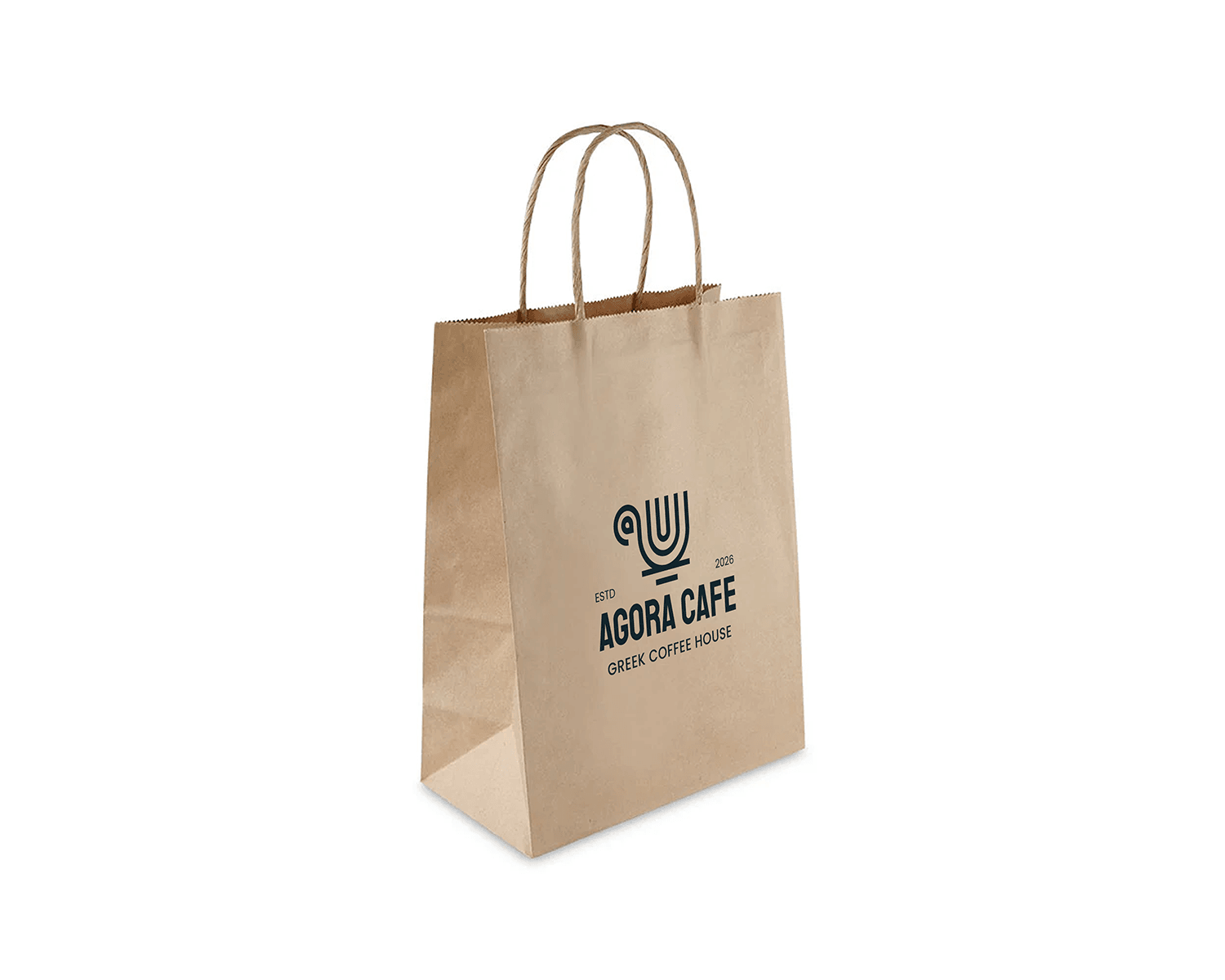 Junior kraft paper bag mockup with twisted paper handles