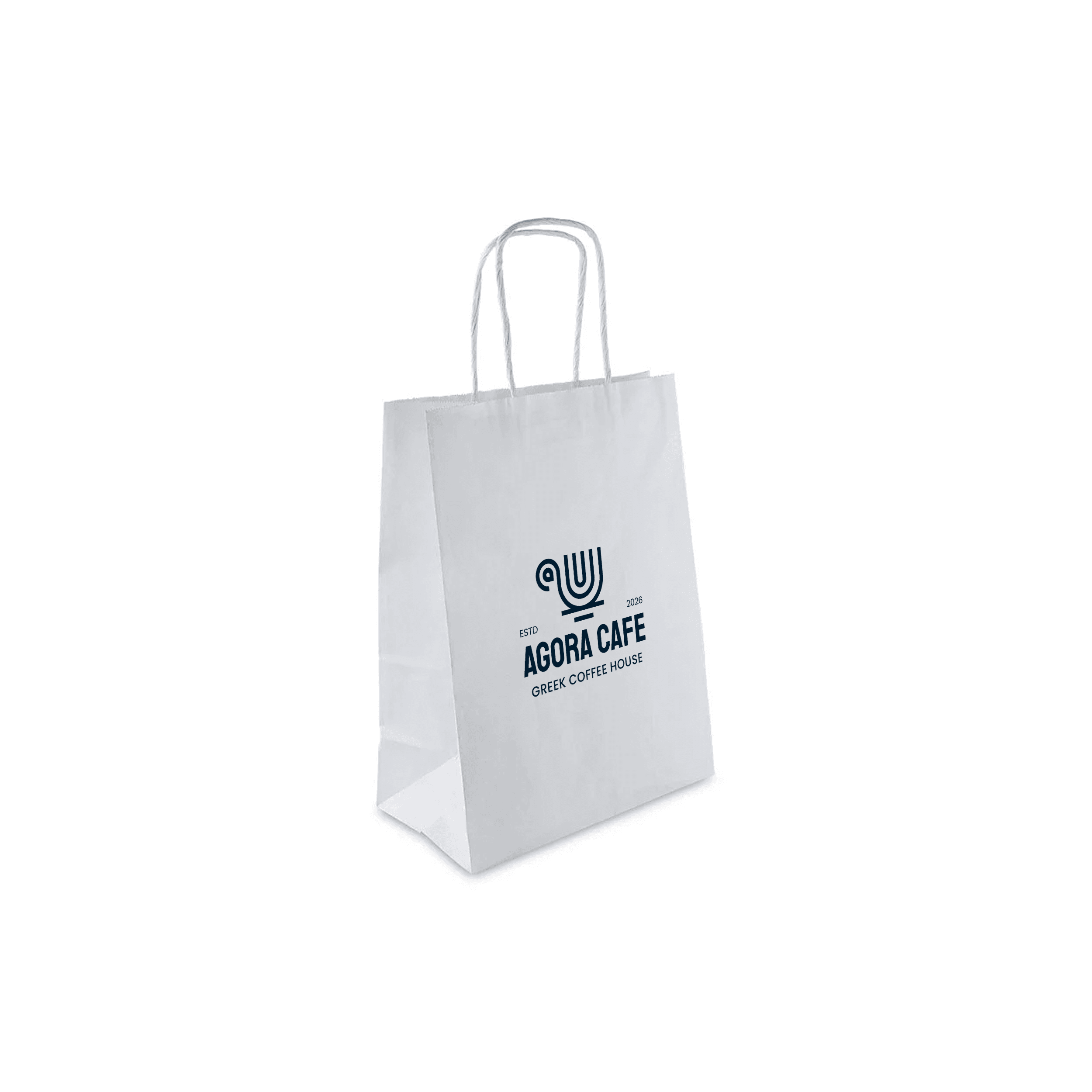 Junior white paper bag mockup with twisted handles and printed logo